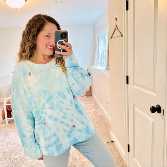 Bed Head Pajamas Blue Cotton Tie Dye Pink Palm Tree Top Sweatshirt XL - Picture 1 of 11